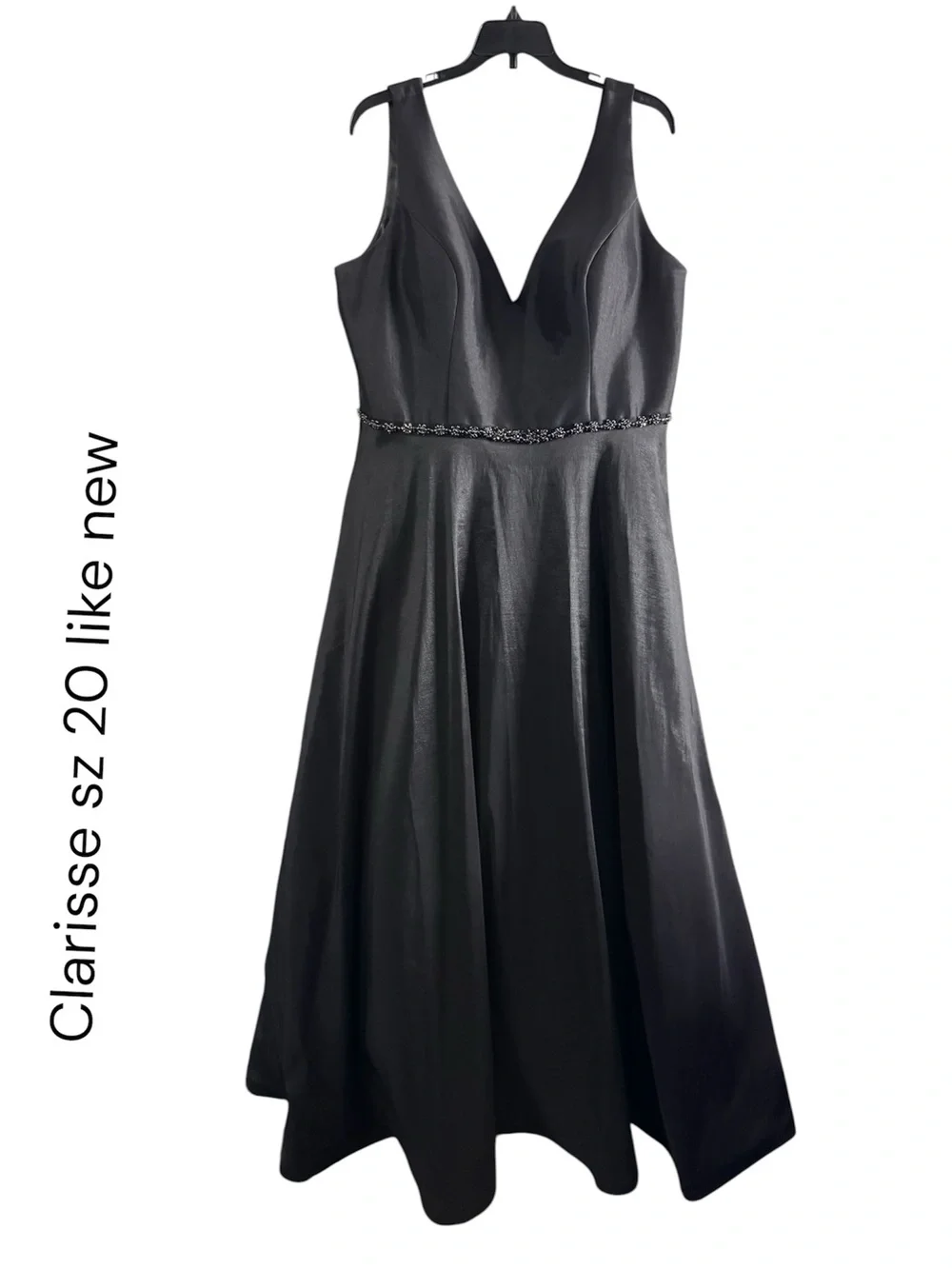Clarisse Black V-Neck A-Line Prom Dress with Beaded Waist - Picture 3 of 6